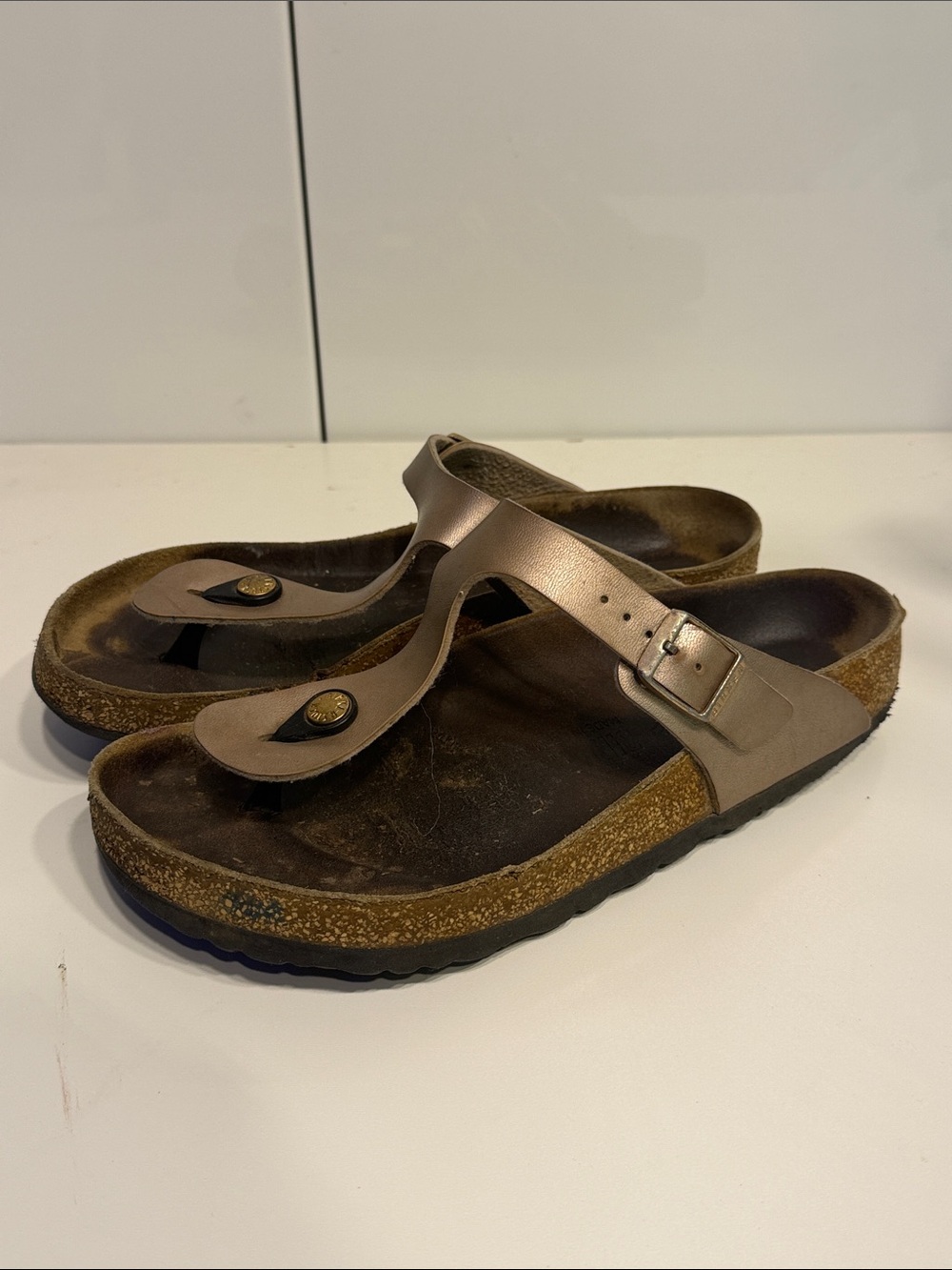 Used Birkenstock Metallic Bronze Thong Sandals women’s 39